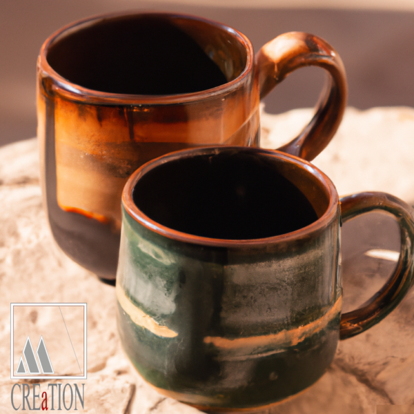 "Earthen Elegance: Handpainted Green and Orange Ceramic Sandblasted Mug"