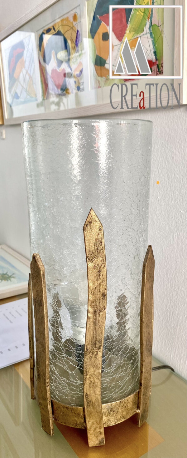 "Ksar" – Handcrafted Table Lamp in Cracked Glass & Golden Wrought Iron